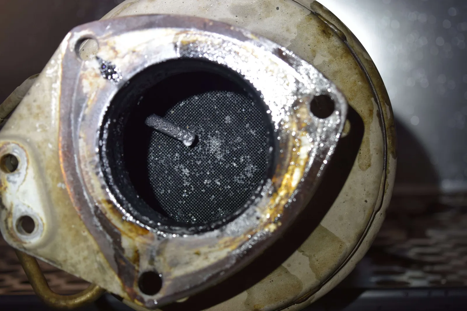 Diesel particulate filter heavily blocked with soot before cleaning